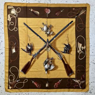 Hermes Vintage Scarf “les Fusils” Henri De Linares Cashmere/silk