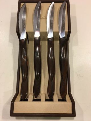 4 Vintage Cutco Table/steak Knives Double D 1759 Marbled Brown Handles