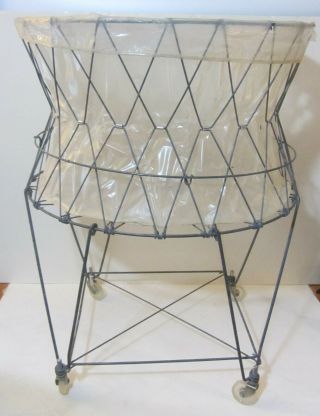 Vintage Collapsible Folding Wire Basket Metal Laundry Cart - Allied Product Co 4