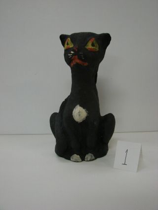 Antique Paper Mache Halloween Standing Black Cat Candy Container