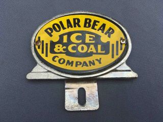 Vintage Polar Bear Ice & Coal Company Porcelain Advertising License Plate Topper
