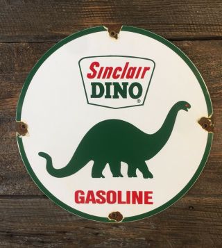 Vintage Sinclair Dino Gasoline Porcelain Sign Service Station Gas Pump Plate Oil