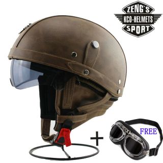 Vintage Motorcycle Half Helmet Handmand Leather Helmet With Goggles Zenen