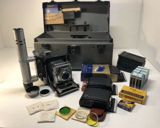 Vintage Graflex Speed Graphic 2x3 Camera Kit W/case Kodak Ektar 105mm,  More