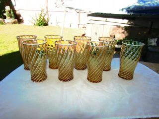Set/8 Vintage Fostoria Amber Homespun Glass Tumblers - Opalescent Swirl