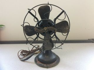 Antique Westinghouse Whirlwind 280598 Electric Fan,  Brass Badge 8 " Blades Vintage