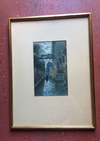 Vintage Mid Century Watercolor Painting Venice Canal Signed A Trevisan