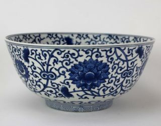 Vtg Chinese Export Famille Blue & White Porcelain Floral Decor Punch Bowl Nr Gtf