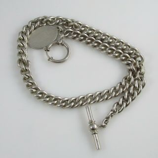 Unique Heavy Pocket Watch Chain | Vintage Sterling Silver | 55.  2g | 16 5/8 "