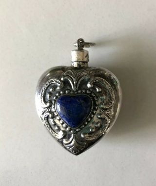 Antique Vintage Sterling Silver Perfume Snuff Bottle Screw Top Pendant Heart