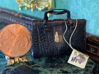 Artisan Miniature Dollhouse Vintage Susan Harmon Real Alligator Handbag Case