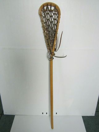 Vintage / Antique Wooden Rawhide Leather Lacrosse Stick Indian Made