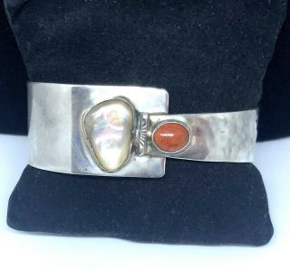 Vintage Native American Designer Signed Rs Sterling Silver Cuff Bracelet