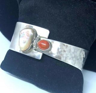 VINTAGE NATIVE AMERICAN DESIGNER SIGNED Rs STERLING SILVER CUFF BRACELET 2