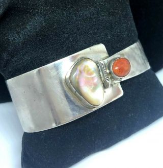 VINTAGE NATIVE AMERICAN DESIGNER SIGNED Rs STERLING SILVER CUFF BRACELET 3