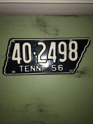 Vintage 1956 Tennessee State Shaped License Plate 40 - 2498 Loudon County Orig