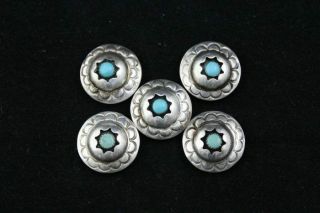 Vintage Sterling Silver Turquoise Button Covers Set Of Five Navajo Style