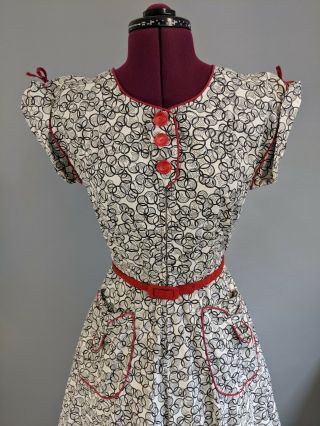 Vintage 50s Atomic Bubble Novelty Print Day Dress House Cotton Rab Mcm W:30 M L