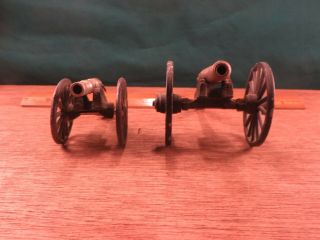 2 Vintage Antique Cast Iron & Brass Civil War Cannons Small 5 - 3/8 " & 4 3/4 " Long