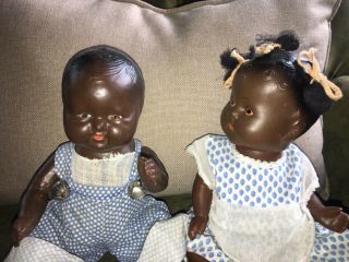 Twin African American Vintage Boy/girl Dolls Compo Adorable