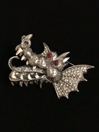 Vintage Gorgeous Rhinestone Enamel Hattie Carnegie Dragon Glass Brooch Pin
