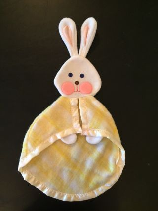 Fisher Price 441 Vtg 1979 Bunny Rabbit Lovey Security Blanket Yellow Plaid