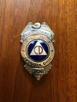 Old Vintage Civil Defense Badge,  Canton Ohio,  Auxiliary Police,  706