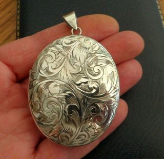 Vintage Jewellery Large Sterling Silver Engraved Design Photo Locket Pendant