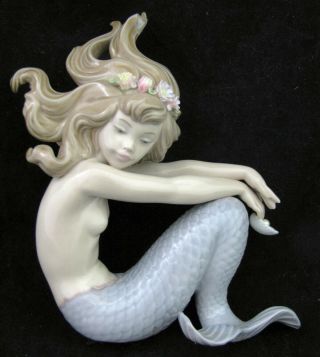 Vtg Lladro Mermaid 1413 Illusion Seashell Pearl Sitting Girl Figurine 1983 Spain