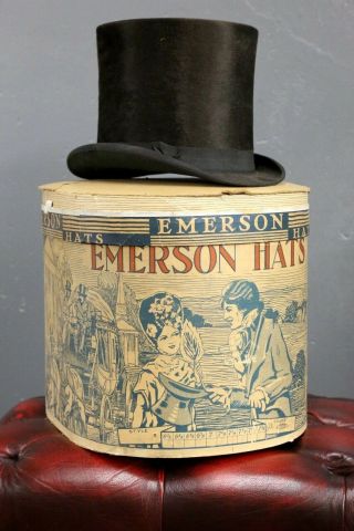 Antique Emerson Silk Top Hat,  Decatur,  Indiana Vintage Wear Old