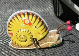 Vintage Colorful Snail Tin Litho Wind - Up Toy - Version 1