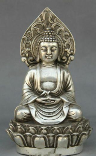 Tibet Buddhism Silver China Sakyamuni Shakyamuni Amitabha Buddha Statue