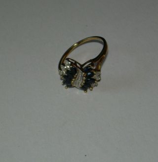 Gold And Diamond Ring Blue Stone.  Cluster Size O.  Vintage 9ct Not Scrap