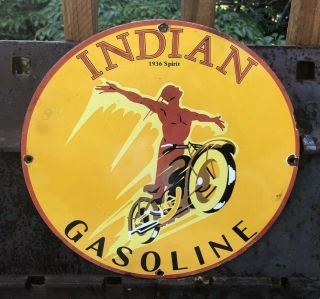 Vintage Indian Motorcycles Porcelain Enamel Dealer Sign Gas Oil Pump Plate Sales