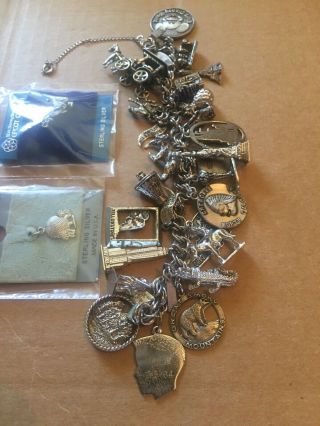 Vintage Sterling Silver Charm Bracelet Disney,  Animals,  State Sites Plus Bonus