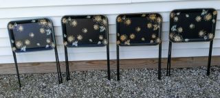 Vintage Cal - Dak Metal Tv Trays 1950s/60s W/ Folding Stands Rare Pattern Set Of 4