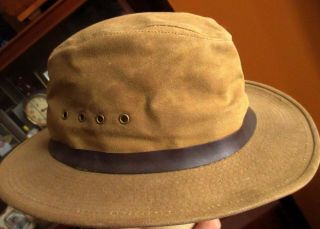 Large Vtg Cc Filson Tin Cloth Packer Fishing Hat Waxed Cotton Canvas Made In Usa