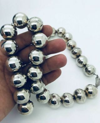 Vintage Taxco Mexico Sterling Silver Xl Large 23mm Ball Bead Necklace 36.  5 " ｜207g