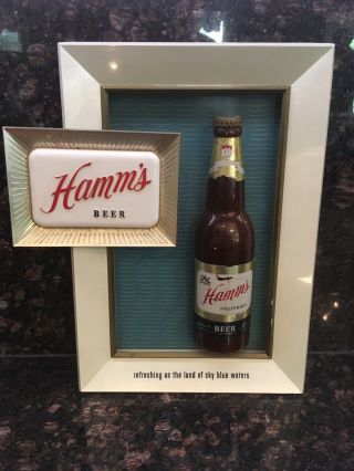 Vintage Hamm’s Beer Sign Framed Bottle & Hamm’s Plaque Plastic Hanging Nr