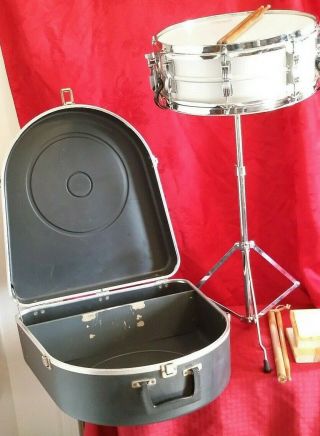 Vintage Ludwig Weathermaster Snare Drum,  Stand,  Case,  Practice Pad,  Sticks.