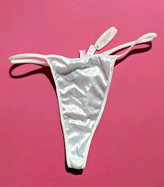 Vtg Victoria Secret White Second Skin G String Thong V Wet Bikini Panties Sz L