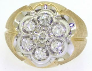 Heavy vintage 14K YG 1.  19CT diamond flower cluster cocktail ring size 9 2