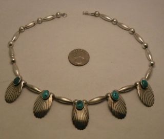 Vintage Navajo Indian Sterling Silver & Turquoise Necklace Signed J.  N