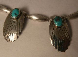 Vintage Navajo Indian Sterling Silver & Turquoise Necklace signed J.  N 2