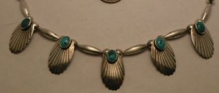 Vintage Navajo Indian Sterling Silver & Turquoise Necklace signed J.  N 6