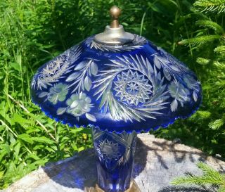 Vintage Hand Cut Crystal Cobalt Blue Lamp Marked Dresden By Peck