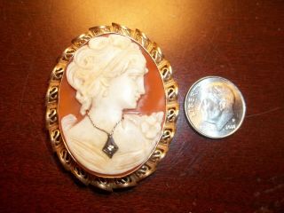 10 Grams Antique 14k Gold Large Victorian Cameo Brooch Diamond 1800 