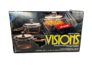 Corning Glass Amber Visions Cookware Pots Pans 6 Piece Set V - 360 - N Vintage