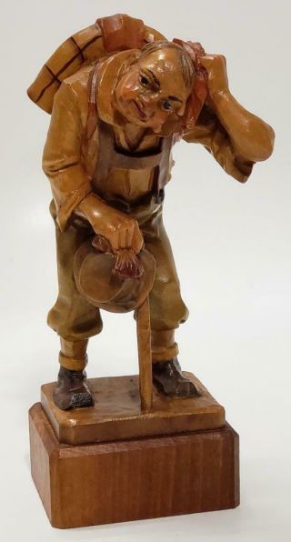 Vintage Anri Wood Hand Carved Man With Cane Hobo Camping 1952 - 1954