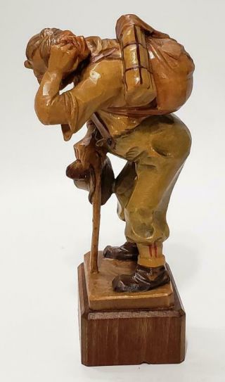 VINTAGE ANRI WOOD HAND CARVED MAN WITH CANE HOBO CAMPING 1952 - 1954 4